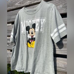 Disney Mickey Mouse Tee Shirt Womens 2X Lightweight Casual Graphic Gray Stripes